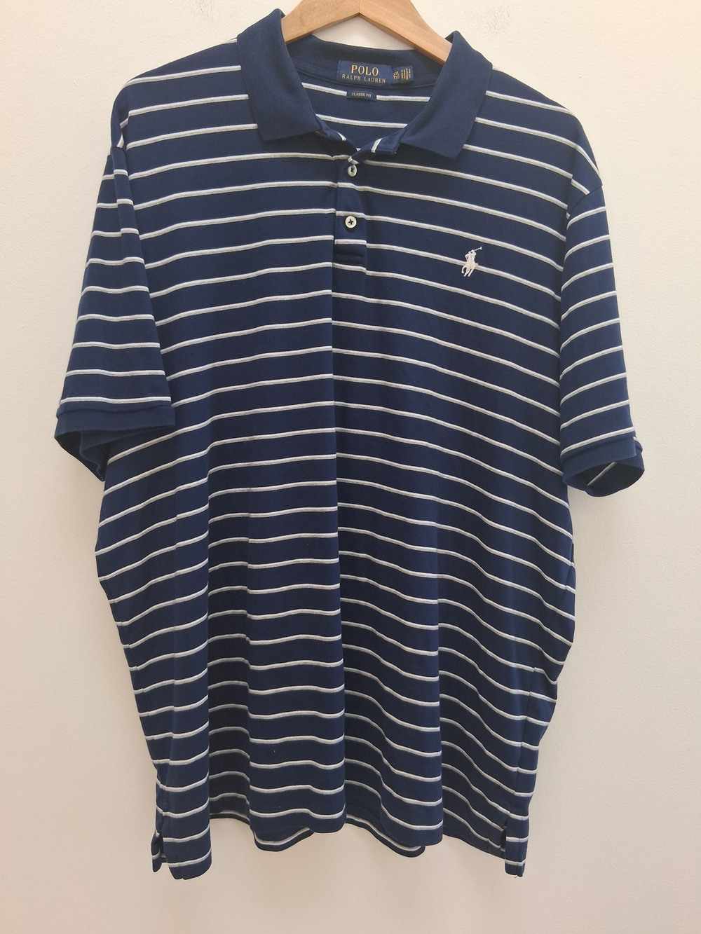 Polo Ralph Lauren Blue & White Striped Short-Sleeve Polo Shirt Suze XXL Preppy